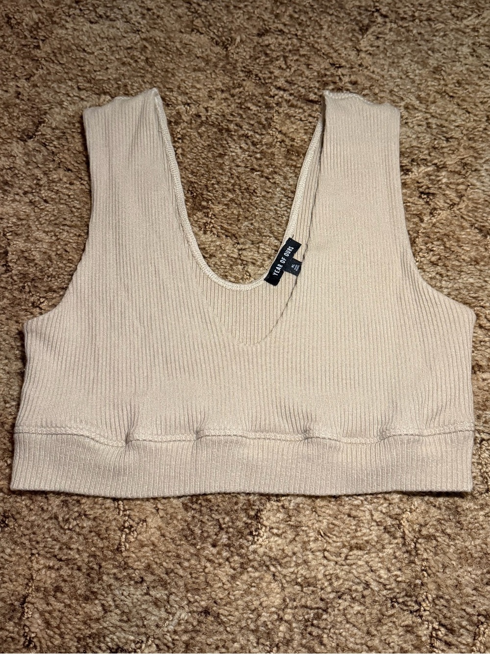 Year of Ours Ribbed Scoop-Back Bralette in tan size XL